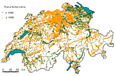 Verbreitung Grasfrosch (rana temporaria) in der Schweiz